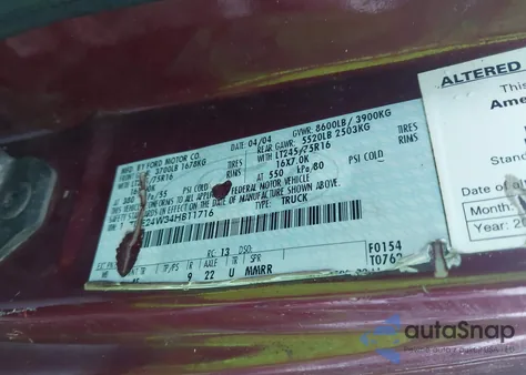 2004 Ford E-250 Commercial/Recreational z USA, uszkodzony, nr VIN 1FTNE24W34HB11716